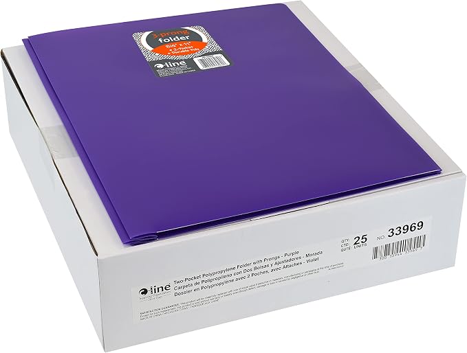 C-Line Two-Pocket Heavyweight Poly Portfolio with Prongs, For Letter Size Papers, Includes Business Card Slot, 1 Case of 25 Portfolios, Purple (33969-25) - Image 2