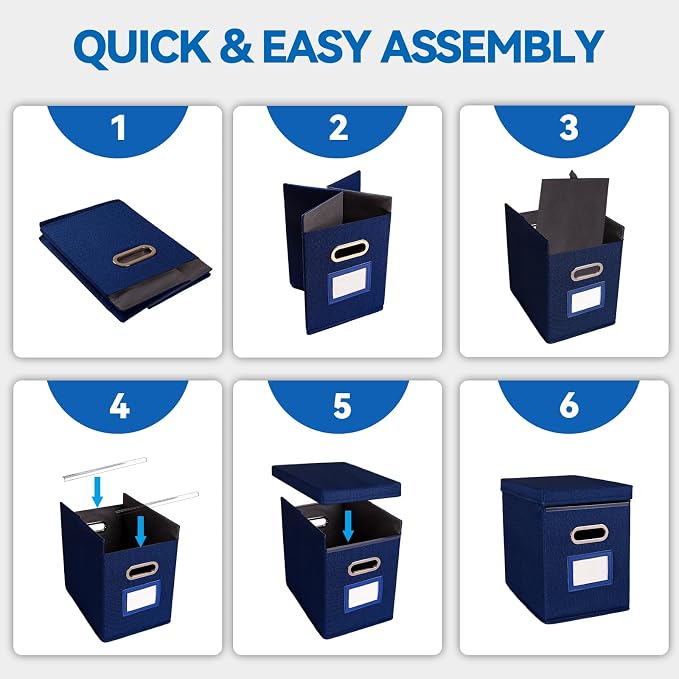 2 Pack Hanging File Folders Organizer with Lid, Letter Size Fabric File Storage Box Collapsible, Portable Office Document Holder with Metal Handle, Smooth PVC Rails, Blue - Image 7