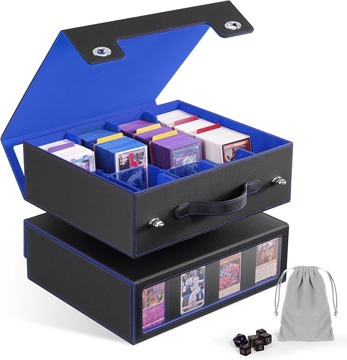 ZLCA MTG Storage Box 4-Row with Handle, MTG Deck Box | Holds 3000+ Trading Cards with Portable Handle, Commander Storage Card Case for Top Loaders TCG PTCG Sport Card(Black&Blue) by ZLCA