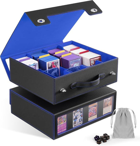 ZLCA MTG Storage Box 4-Row with Handle, MTG Deck Box | Holds 3000+ Trading Cards with Portable Handle, Commander Storage Card Case for Top Loaders TCG PTCG Sport Card(Black&Blue) by ZLCA