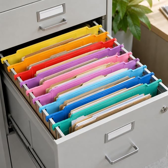 party greeting 16 Pack File and Folder Dividers 9.4x12.7 Inch Plastic Hanging Filing Cabinet Dividers Organizers Insertable File Separators Supplies for Office Drawer Organization (Rainbow) - Image 5