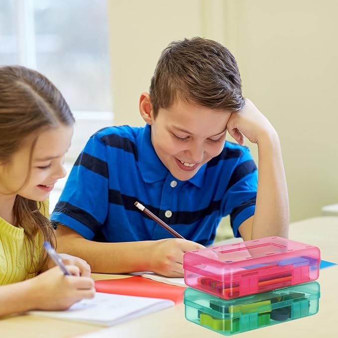 Fainne 24 Pack Pencil Boxes for School Clear Plastic Pencil Case Large Plastic Crayon Box Bulk Stackable Classroom Stationery Organizer School Supplies(Multicolor) - Image 6