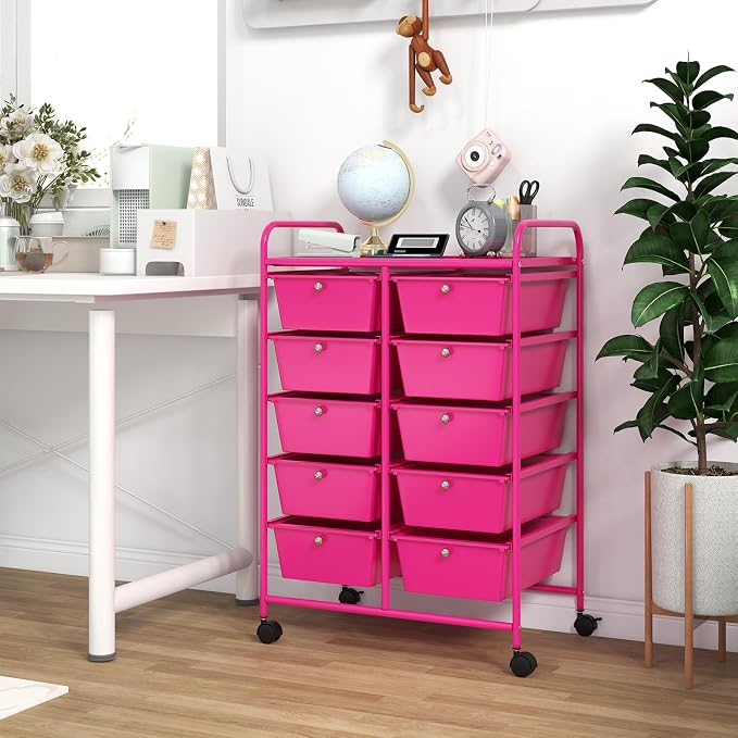 “Moccha 10-Drawer Rolling Storage Cart - Under Desk Storage Drawers with wheels for Craft Art Supply Paper Salon, Scrapbook Paper Tools, Storage Drawers Organizer, Mobile Utility Cart for Classroom - Image 8