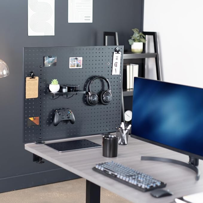 VIVO Black Clamp-on 30 x 24 inch Desk Pegboard, PP-DK30B-1 | Steel Privacy Panel, Magnetic Peg Board, Office Accessory Organizer, Above or Under Desk Placement - Image 8