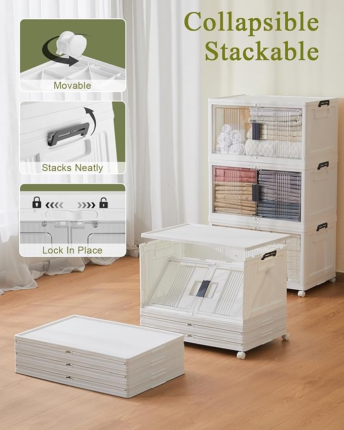 OlarHike 76QT Storage Bins with Lids for Home, Office, Closet, Dorm, 3 Pack | Multi-Lid, Lockable Cabinet, Doors & Wheels, Foldable, Collapsible, Stackable Organizers, Plastic Drawers, Containers, School - Image 3