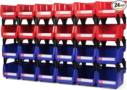 24 Packs Stackable Storage Bins, 5" x 4" x 3" Organizer Bins, | Small Parts Bin for Garage, Craft, Workbench, Warehouse, Hardware & Office by Shineyaplus