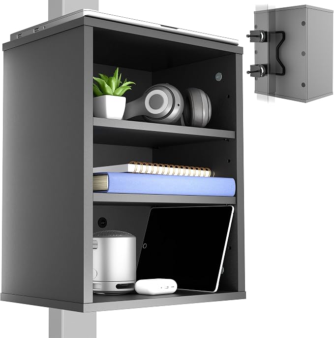 VIVO Black Clamp-on Desk Leg Shelving Unit, Storage Shelves, DESK-SHELF3CL | Multi-Level Storage, Office Accessory Holder for Supplies, Gaming Devices, and More, Workstation Organizer by Unknown
