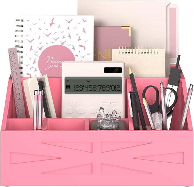 Wood Mail Organizer Countertop,Farmhouse Desk and Kitchen Countertop Storage, Letter Sorter, Desk Mail and Bill Organizer, Desktop File and Paper Holder (Pink) by BELOVALE