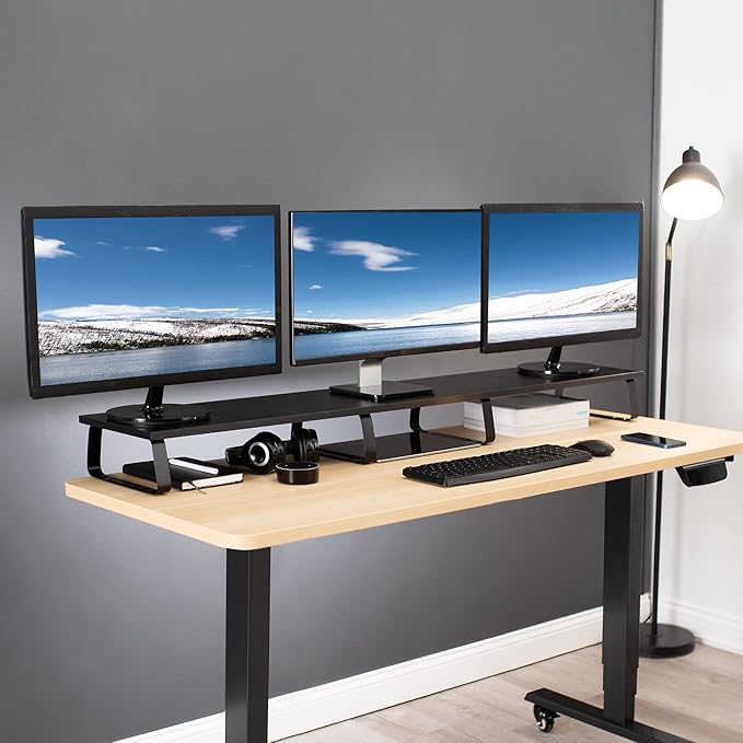 VIVO 55 inch Extra Long Monitor Stand, Wood & Steel Desktop Riser, Multi Screen, TV, Keyboard, Laptop, Ergonomic Desk and Tabletop Organizer, Black, STAND-V000D5 - Image 4