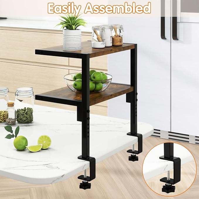 IBUYKE Clamp on Desk Organizer Shelf,Desk Extender Shelves TMZ007H | 12.9 inches,2-Tier Adjustable Storage Shelves, Above or Below Desk, for Desktop Accessories,Brown - Image 8