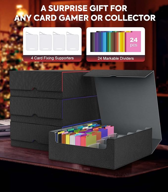 MoKo Trading Card Storage Box for MTG, 3000+ Card Organizer, Black Grey | MTG Deck Box, w/ 24 Colorful Dividers & 4 Card Supporters, MTG Card Storage for Magic Game, TCG, PTG Baseball and Sport Cards - Image 7