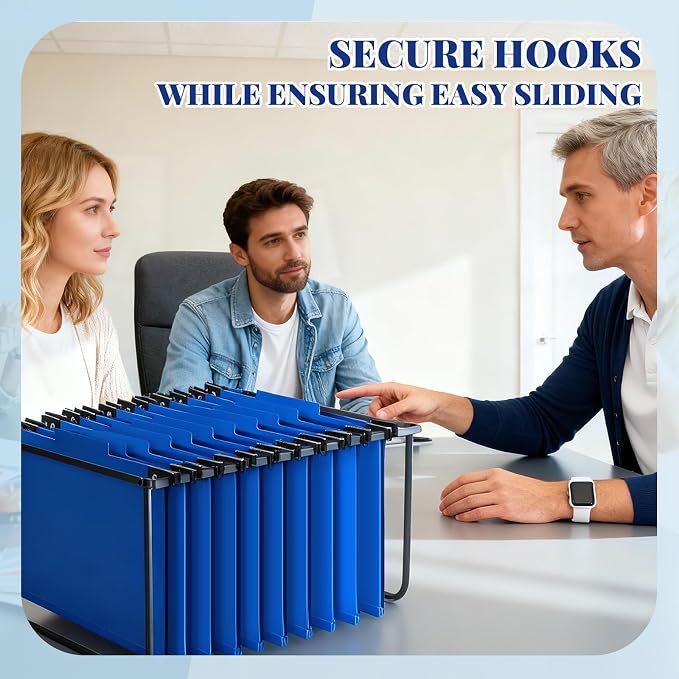 Henoyso 10 Pcs Hanging Classification Folders,2 Pocket Dividers,Dark Blue | Letter Size, Hanging File Folders with 2 Pockets, 3" Expansion, 6 Prong Fasteners, 1/3 Tab Cut, 6 Sections, Pressboard Manila - Image 5