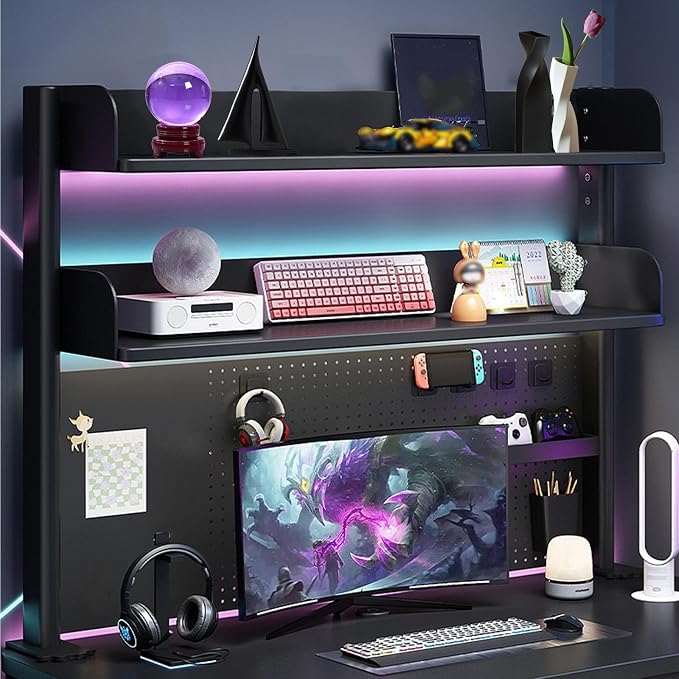 Clamp On Desk Organizer Shelf, BLACK Desk Extender Pegboard Workstation,Computer Desk Accessories for Office, Privacy Panel for Gaming Desk,23.6/31.4/39.3in Desktop Shelving System (, 80cm/31.4in) - Image 2