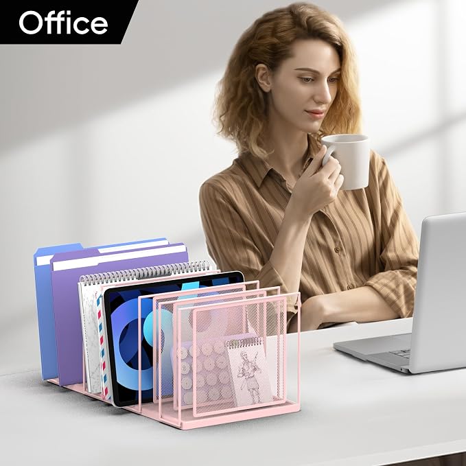 File Organizer for Desk, 7-Section Vertical File Sorter, Paper Holder Organizer Standing Metal File Folder for Office Home Classroom, Pink - Image 8