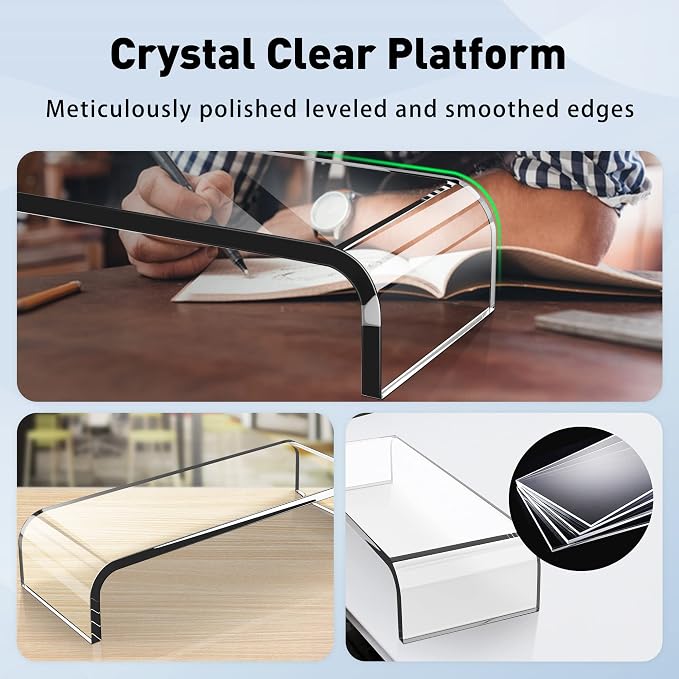 AboveTEK Acrylic Monitor Stand, Premium Large Monitor Riser 20 inch, Crystal Clear Acrylic Computer Stand Laptop Desk Stand for Home Office Printer TV Screen Keyboard Storage - Image 2