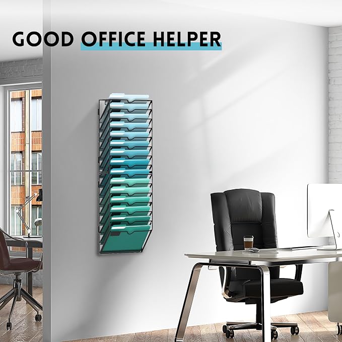 15-Tier Wall File Organizer, Hanging File Holder, Wall Mounted Mail Sorter | Metal Mesh Hanging File Organizer with Open Compartments and Label Panels for Papers and Folders at Home, Office or School - Image 5