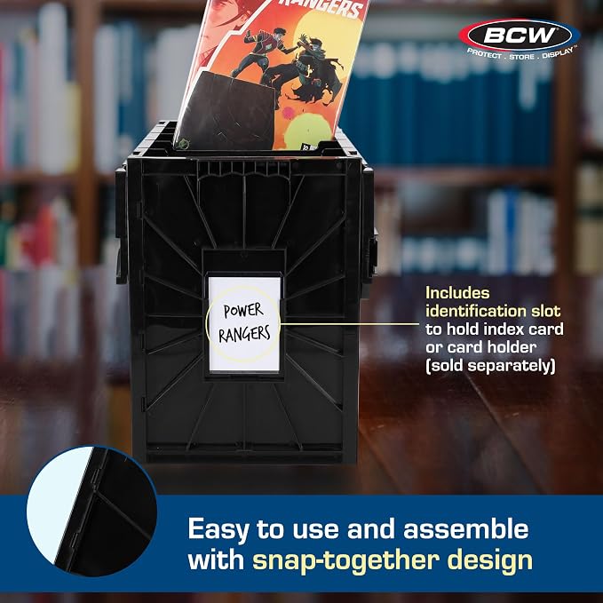 BCW Long Comic Book Bin - 5 Pack | Heavy Duty Comic Book Storage Box | Stackable Comic Bin Organizer for 300 Comics Each | Acid-Free Plastic Box with Divider & Label Slot - Image 5