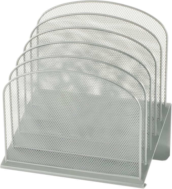 Safco Onyx Desk Organizer with 5 Vertical Sections, File Organizer for Home, Office, Classroom & More, Steel Mesh Construction, Silver - Image 2
