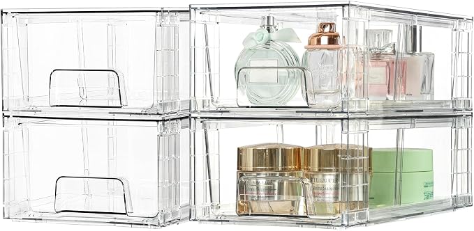 Vtopmart 10 Pack Stackable Clear Drawer with Dividers | Clear Drawer Organizers with Removable Dividers for Flexible storage. Stackable, Non-slip, for Fridge, Under Sink & Bthroom - Image 8