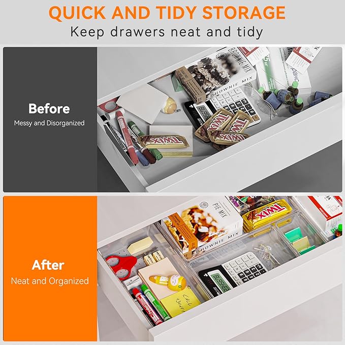 36 Pack Large Clear Plastic Drawer Organizer Bins - 6 Size Acrylic Kitchen Drawer Organization and Storage for Utensils Gadgets, Office Bathroom and Vanity Organizer for Makeup Accessoires - Image 5