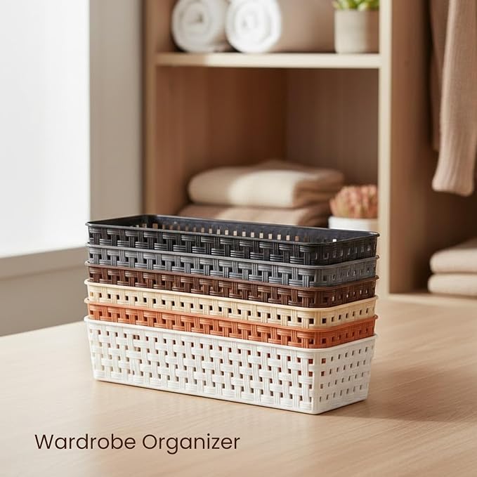 Oblivion Wardrobe Organizer for Storage 6 Pcs - Plastic Multipurpose Desk Organizer Tray, Multicolour Office Drawer Dividers Bins for Household Items, Bathroom, Makeup, Bedroom Dresser & Basket Rack - Image 2