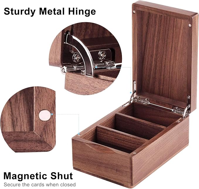 MaxGear Walnut Wood Business Card Organizer for 2.2" x 3.5" Cards | Business Card Holder for Desk, Index Cards Box Holds 300 Cards, Includes A-Z Tabs, Desktop Organizers for Office, Home - Image 3