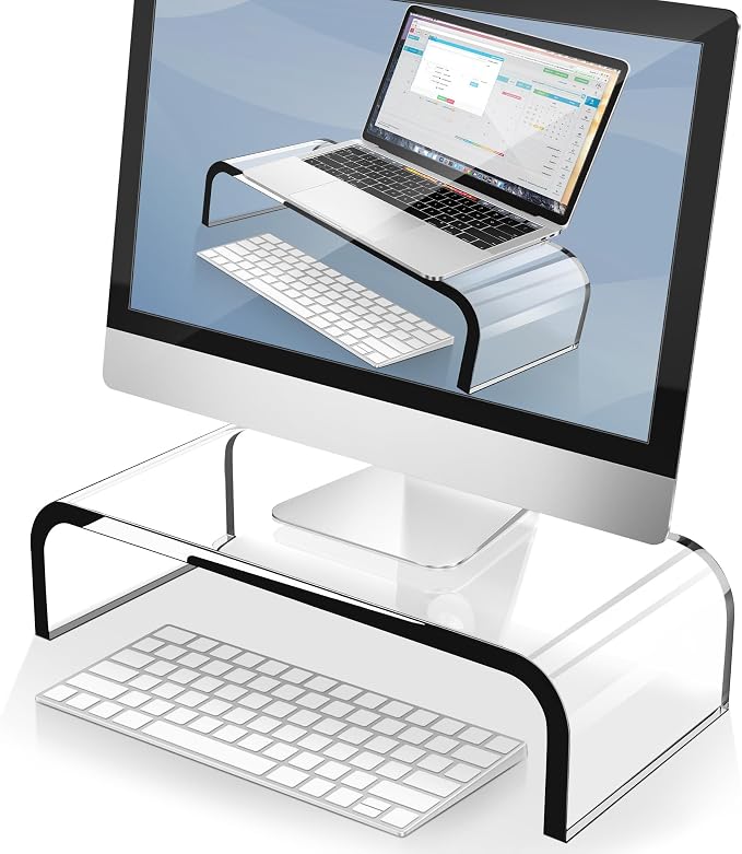 AboveTEK Acrylic Monitor Stand – Clear Monitor Riser & Computer Desk Stand, Premium Acrylic Laptop Stand for Home Office, PC TV Stand with Keyboard Storage Heavy Duty Desk Riser by AboveTEK