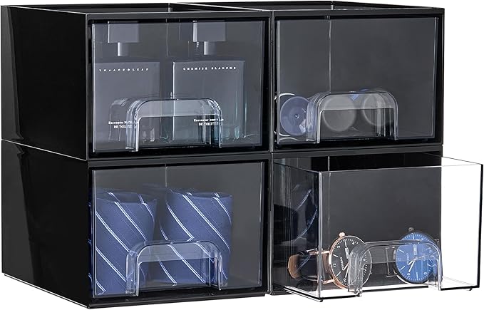 Vtopmart Black Small Stackable Storage Drawers for Cologne Organizer | Plastic Containers for Vanity, Dresser, Office Desk,Bathroom Countertop Organization, Ideal for Men's Room Decor by Vtopmart