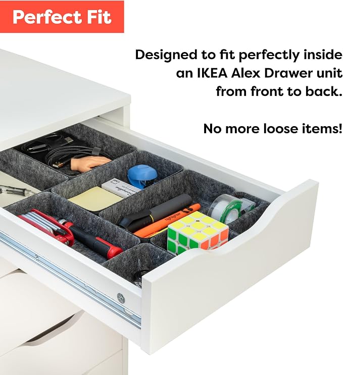 Rajas Goods Drawer Organizer Compatible with Ikea Alex Drawer Unit, 10-Piece Modular Felt Tray Organizer Set, Perfect Fit (Dark) - Image 2