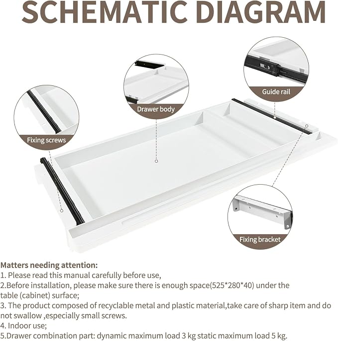 Under Desk Mounted Sliding Drawer to pull out, Attachable Desk Pencil Drawer Ball-Bearing Slides - Image 3