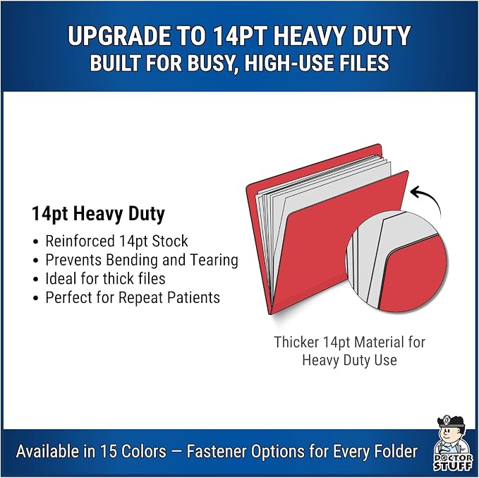 Red File Folders, Doctor Stuff, Legal Size Reinforced End Tab Folder with 2" Bonded Fastener on Inside Front and Back, 14 pt Stock, Box of 50 - Image 4