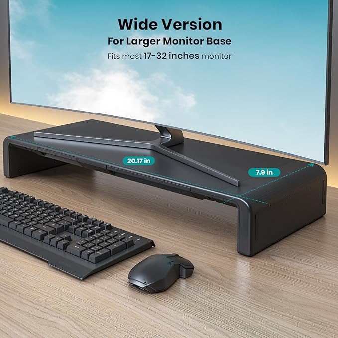 Klearlook Computer Monitor Stand for Desk, Adjustable Foldable Monitor Riser with Storage Drawer & Tablet Phone Holder for Office, Home, Laptop, Desktop (Black) - Image 2