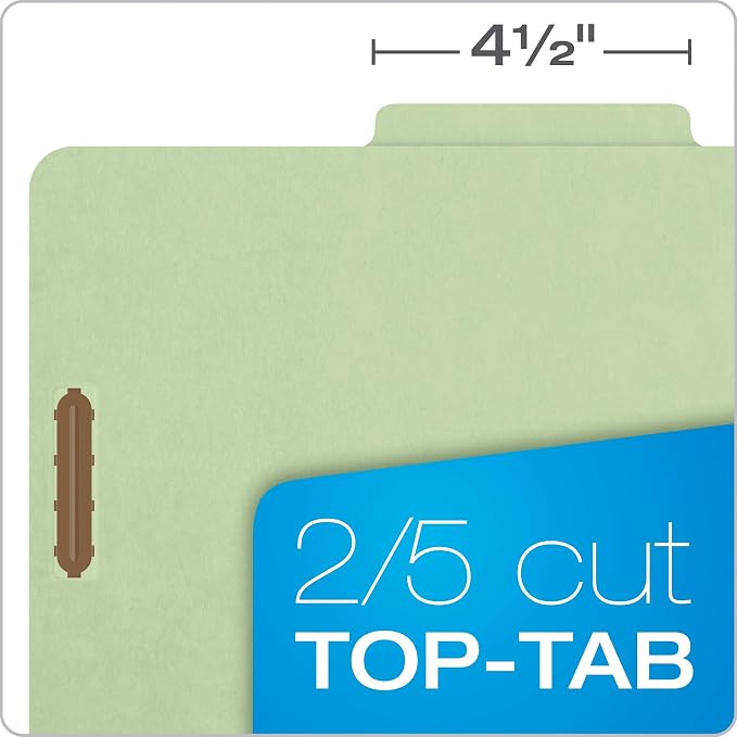 Pendaflex Recycled Classification File Folders, 2 Dividers, 2" Embedded Fasteners, 2/5 Tab Cut, Letter Size, Light Green, Box of 10 (24076R) - Image 5