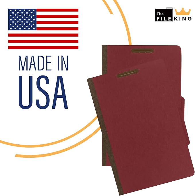 The File King Pressboard Classification Ruby Red Partition File Folder | Legal Size - Box of 10 | Two Dividers | Six 2” Durable Fastener Prongs | 2/5 Cut Top Tab | 2” Expansion - Image 5