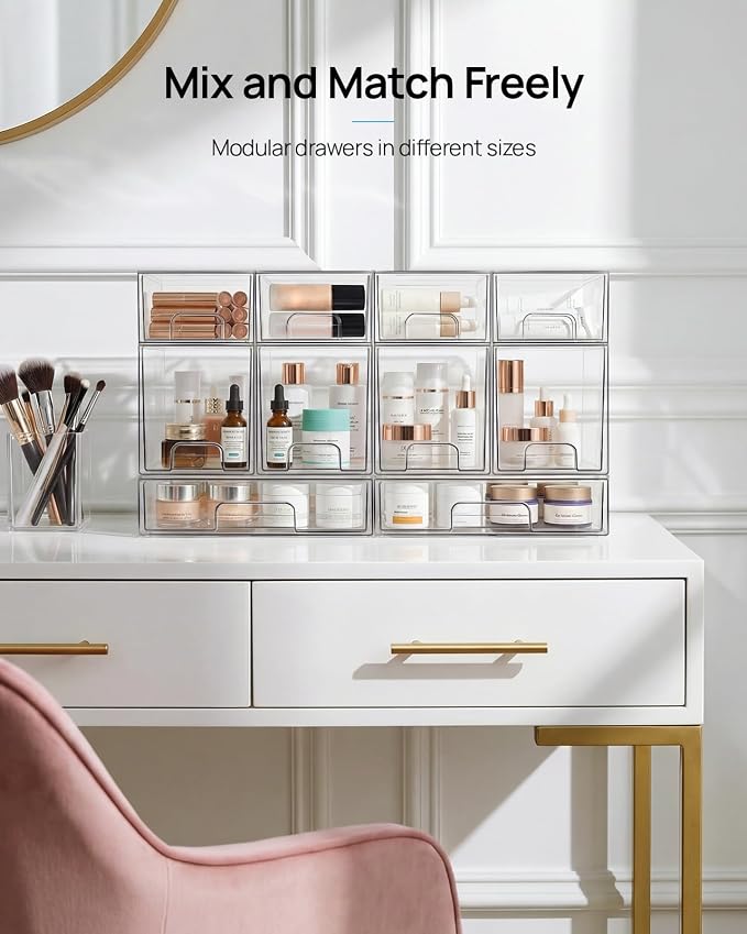 Vtopmart 6 Pack Small Clear Stackable Storage Drawers,Acrylic Bathroom Makeup Organizer,Plastic Storage Bins For Vanity, Undersink, Kitchen Cabinets, Pantry, Home Organization | Bathroom Makeup Organizer, Plastic Bins For Desk, Vanity, Undersink, Kitch... - Image 7