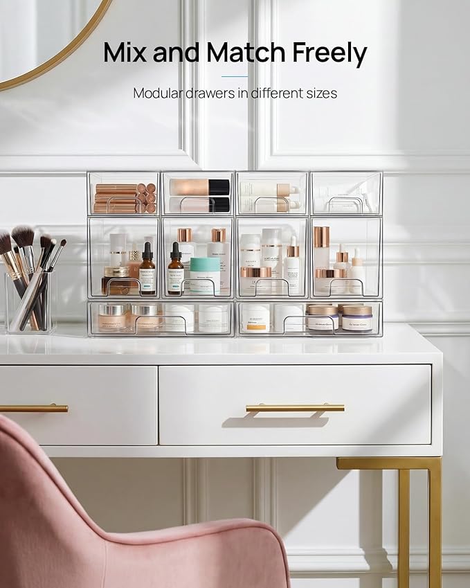 Vtopmart 12 Pack Small Clear Stackable Storage Drawers | Plastic Bins, Bathroom Makeup Organizer, For Vanity, Undersink, Kitchen Cabinets, Pantry, Home Organization - Image 7