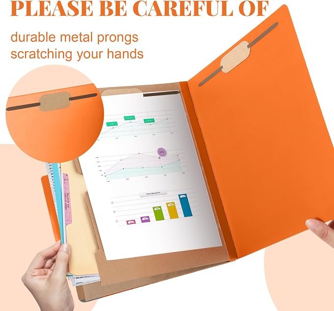 24 Pcs Skyygemm Classification Folder Letter Size, 2 Pocket File,Orange | Back to School Supplies, File Organizer with Fastener, Expanding File Organizer Bulk for Office Employee, Staff, Teacher - Image 3