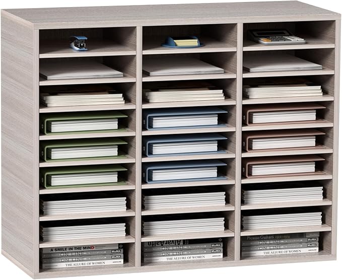VEVOR 27 Compartments Wood Literature Organizer, Adjustable Shelves, Medium Density Fiberboard Mail Center, Office Home School Storage for Files, Documents, Papers, Magazines, Grey by VEVOR