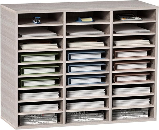 VEVOR 27 Compartments Wood Literature Organizer, Adjustable Shelves, Medium Density Fiberboard Mail Center, Office Home School Storage for Files, Documents, Papers, Magazines, Grey by VEVOR