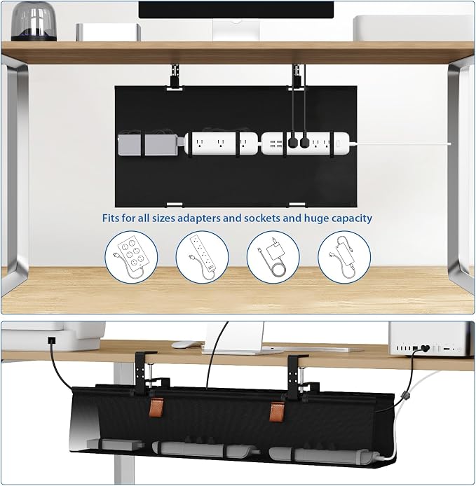 Zilink No Drill Under Desk Cable Management Tray 30" Cord Organizer for Table Clamp/Screw Mount Desk Cable Management Sturdy Waterproof Fabric Cord Hiders for Office, Home - Image 3