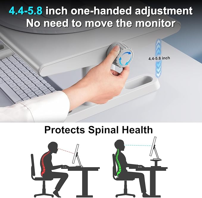 Monitor Stand Riser for Desk,360°Rotation Freely Height Adjustable by Knob,4.4-5.8 Inches,Ergonomic Monitor Stand Mount, Desktop Monitor Stands Riser for Computer,Laptop,Printer,Tv,White - Image 3