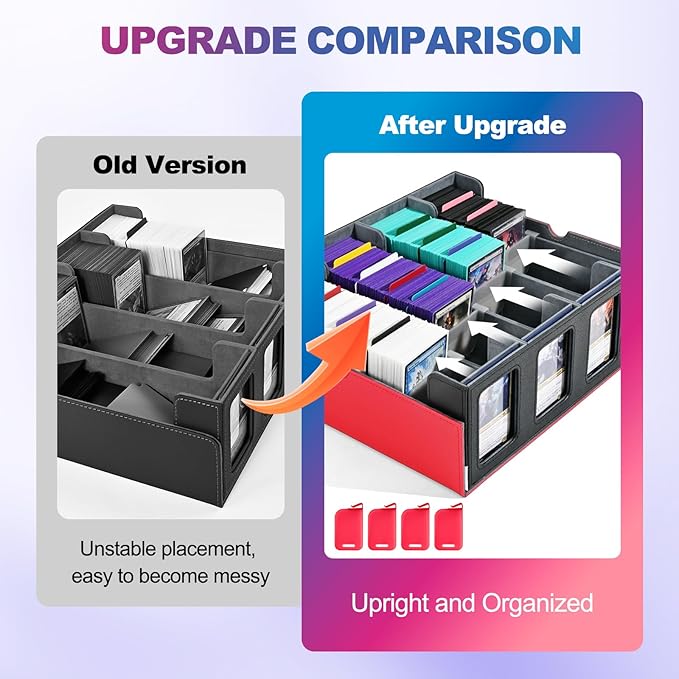 UAONO Trading Card Storage Box with Commander Display, Red White | 2400+ Deck Box for MTG with Removable Cover, Top Loaders Card Case Fits Magic TCG PTCG Sports Cards, 24 Dividers, 4 Stoppers - Image 6