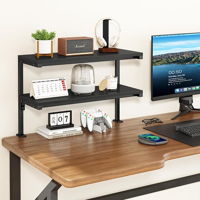 IBUYKE Clamp on Desk Shelf, 22.8” Large Desk Extender Shelves TMZ010B | Tool-Free, Flexible Repositioning,Adjustable, 2-Tier Storage Shelves, for Desktop Accessories,Desk - Image 8