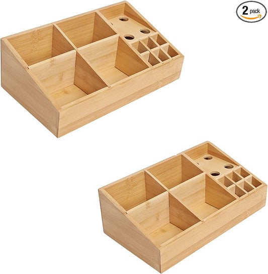 2 Pack Bamboo Art Supply Organizer | 360° Rotating, Art Supply Holder & Office Storage Caddy, For Colored Pencils, Crayons, Paintbrushes by Saparim
