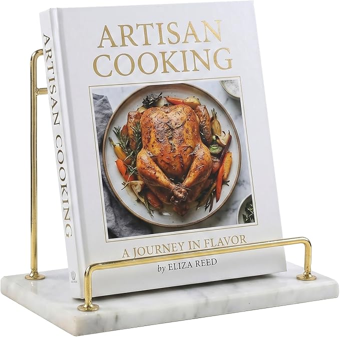MyGift Modern Marble Cookbook Stand, Kitchen Countertop Recipe Holder Stand with Brass Tone Metal Rail by MyGiftHome