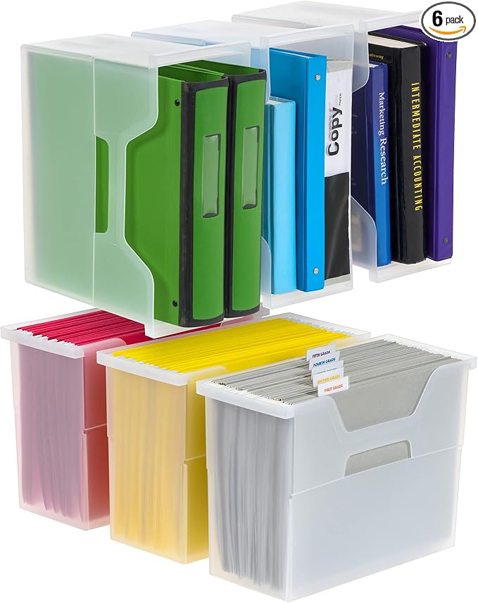 IRIS USA 6-Pack Medium Desktop File Box with Open Lid, Clear | Organize paperwork, mail, magazines, and office supplies with portable storage for desks, classrooms, and home workspaces by IRISUSA