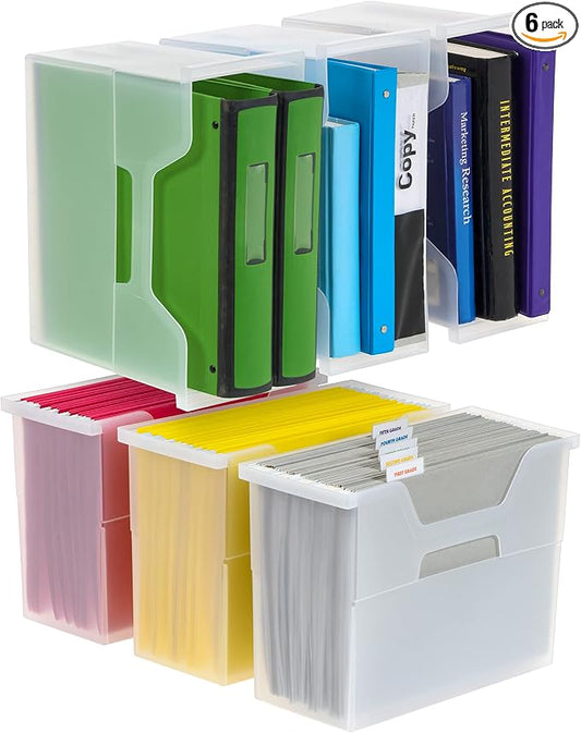 IRIS USA 6-Pack Medium Desktop File Box with Open Lid, Clear | Organize paperwork, mail, magazines, and office supplies with portable storage for desks, classrooms, and home workspaces by IRISUSA