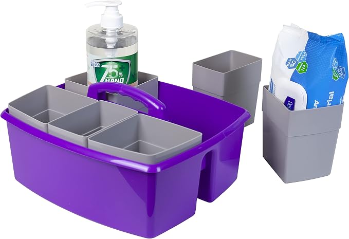 Storex Large Classroom Craft Caddy with Cups, 13 x 11 x 6.575 Inches, Purple, Case of 2 (00986A02C) - Image 5