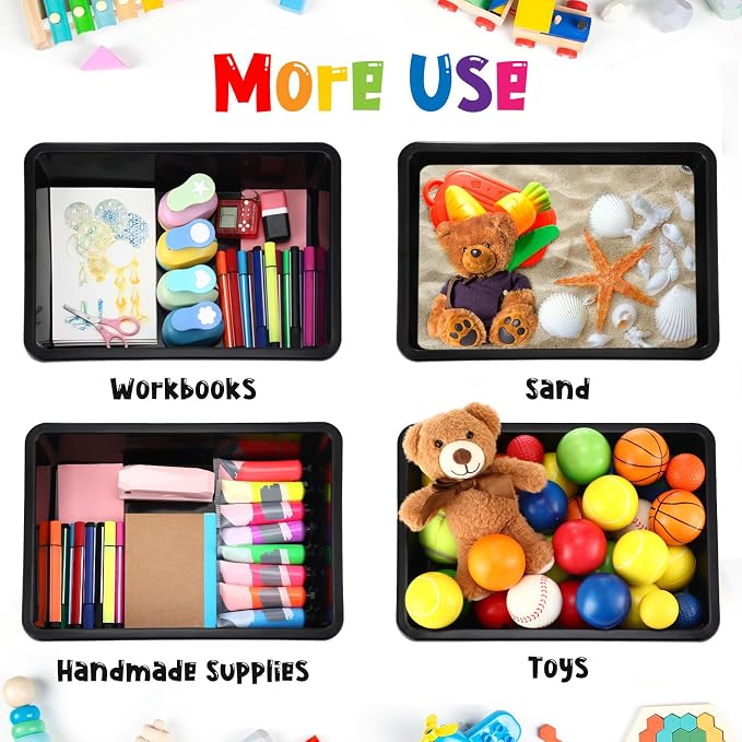18 Pcs Flat Storage Organizer Bins Letter Size Paper Tray Classroom Storage Plastic Art Trays Classroom Pencil Organizer Baskets for School Office Teacher Book Organization(Black) - Image 4