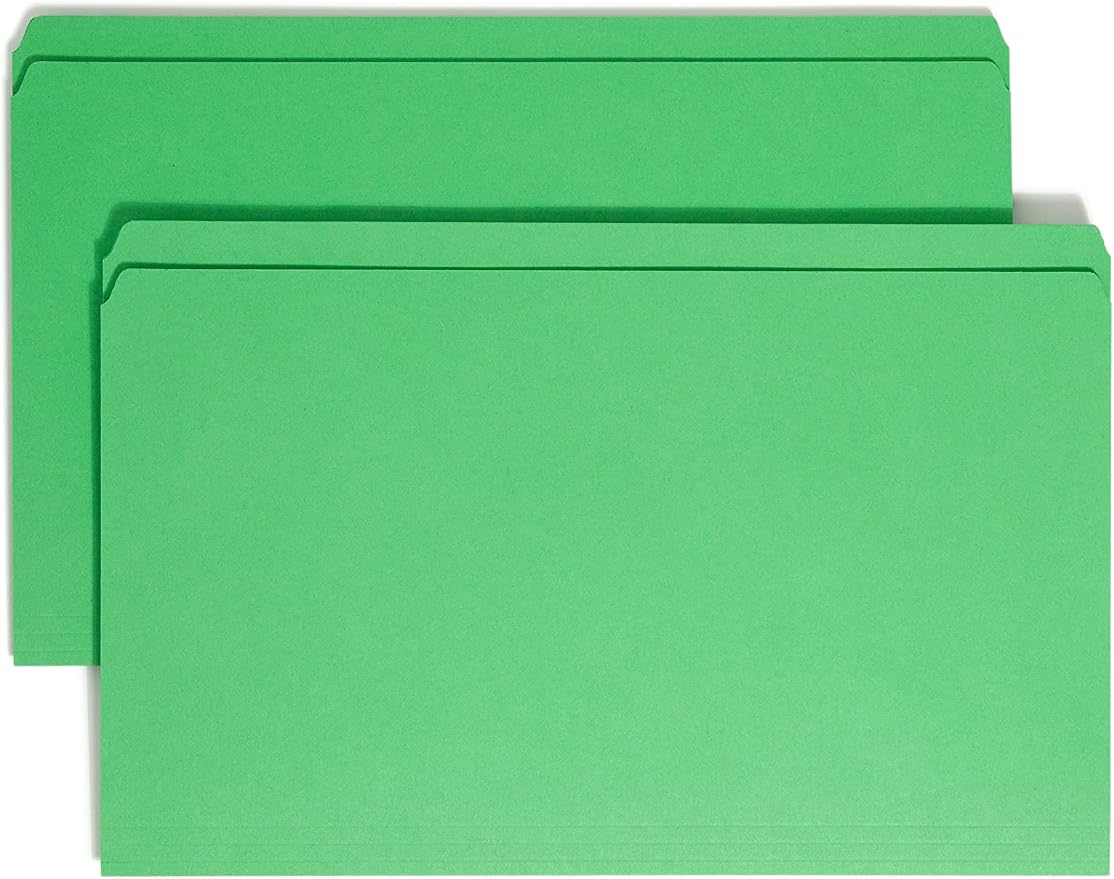 Smead File Folder, Reinforced Straight-Cut Tab, Legal Size, Green, 100 per Box (17110) by SMEAD